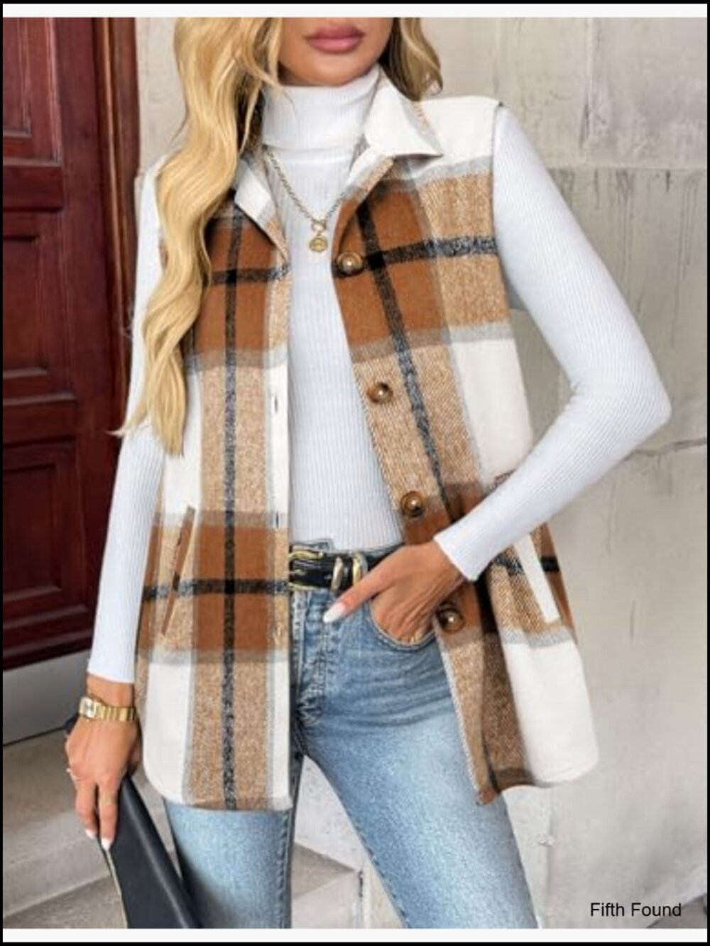 Sleeveless Flannel Plaid Vest with Pockets Button Down Jacket Casual Fall Layer - Picture 4 of 7